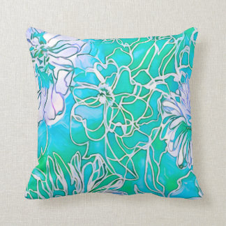 Floral design blue green white flowers beautiful cushion