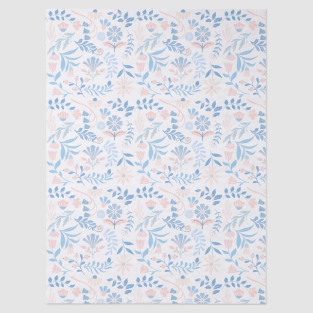 Floral design boho block print blue pink girly tissue paper (Front)