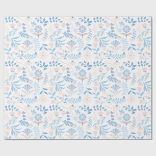 Floral design boho block print blue pink girly wrapping paper