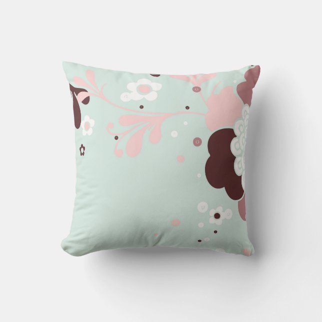 Floral Design Brown Blue And Pink Cushion (Front)