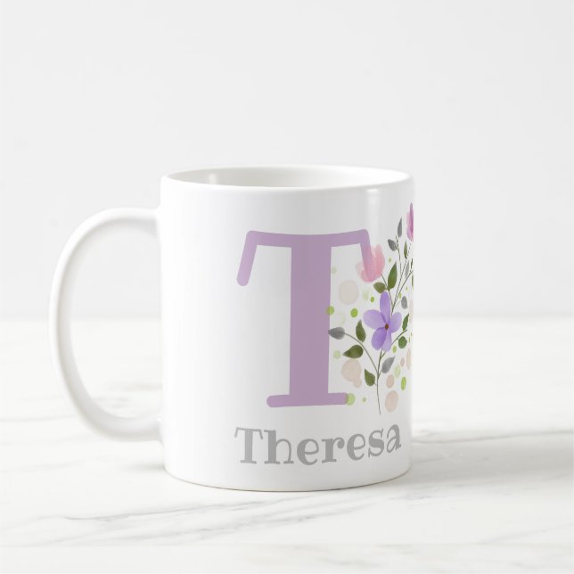 Floral Design Coffee Mug with the Name Theresa (Left)