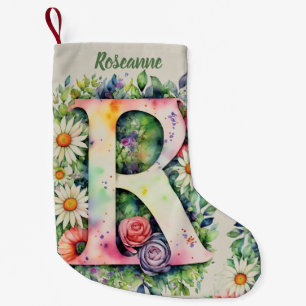  Floral Design Custom Monogram Watercolor Flowers  Small Christmas Stocking