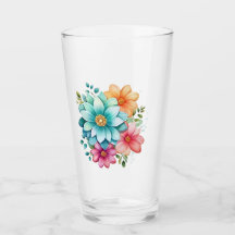 Floral Design Drinking Glass