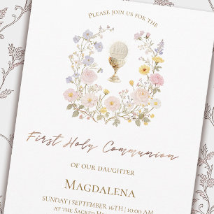 floral design First Communion Invitation