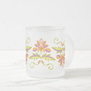 Floral Design Frosted Glass Coffee Mug