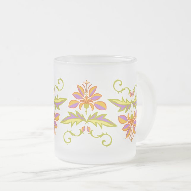 Floral Design Frosted Glass Coffee Mug (Front Right)