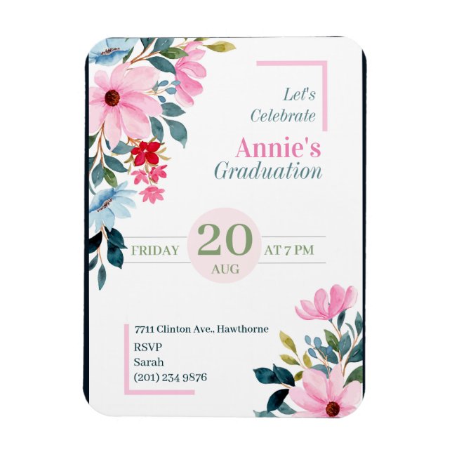 Floral Design graduation Invitation Magnet (Vertical)