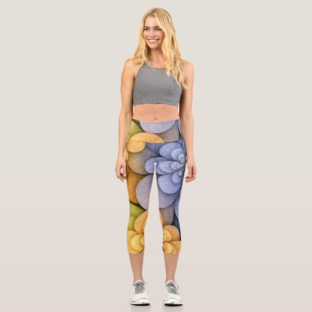 Floral design High Waisted Capris (Front)