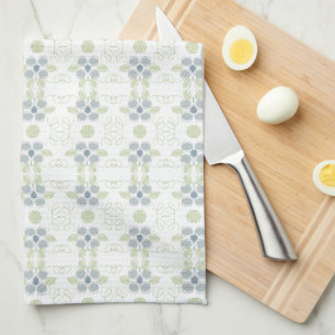 Floral Design In Blue White and Green Tea Towel