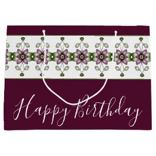 Floral Design In Deep Burgundy Large Gift Bag
