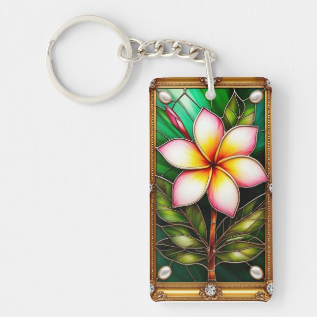 Floral Design in Golden Frame Key Ring (Front)