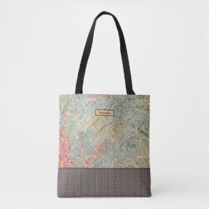 Floral design on a marbling watercolor background tote bag