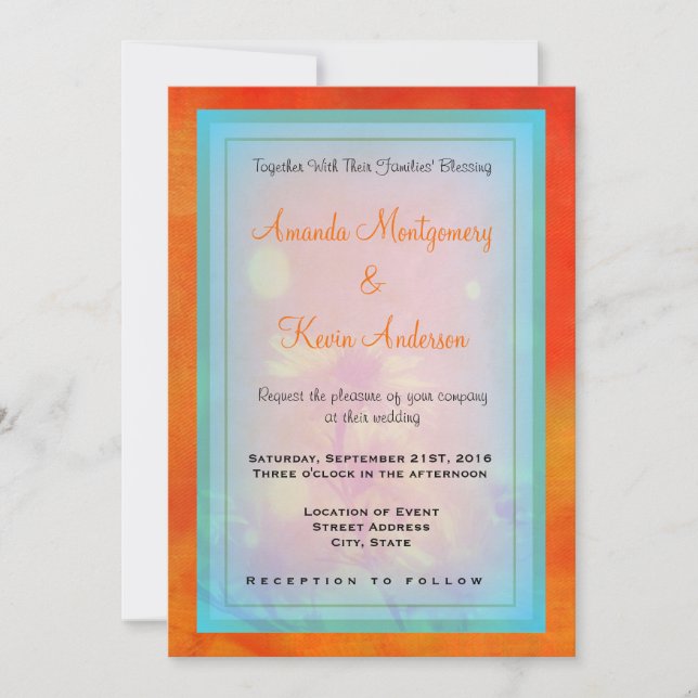 Floral Design on an Orange Background Wedding Invitation (Front)
