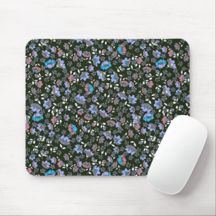 Floral Design on Black Mouse Mat