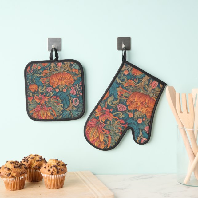 Floral design oven mitt & pot holder set (Insitu(Hanging))