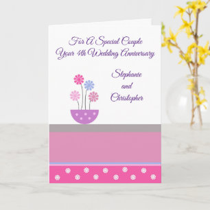 Floral Design Personalised 4th Wedding Anniversary Card