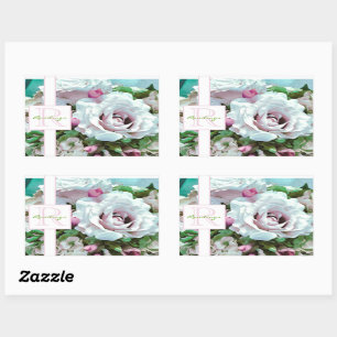 Floral Design Pink Rose Monogram Rectangular Sticker