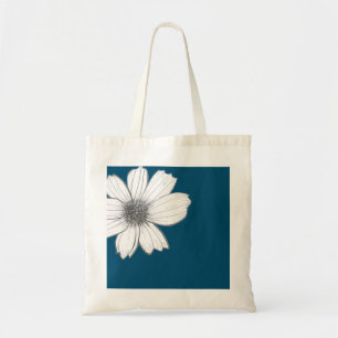 Floral design teal blue tote bag