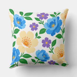 Floral Design with Blue, Cream, & Purple Flowers Cushion
