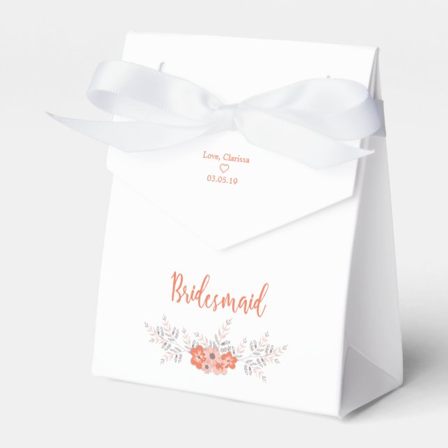 Floral Design with Bridesmaid quote in Coral Favour Box (Front Side)