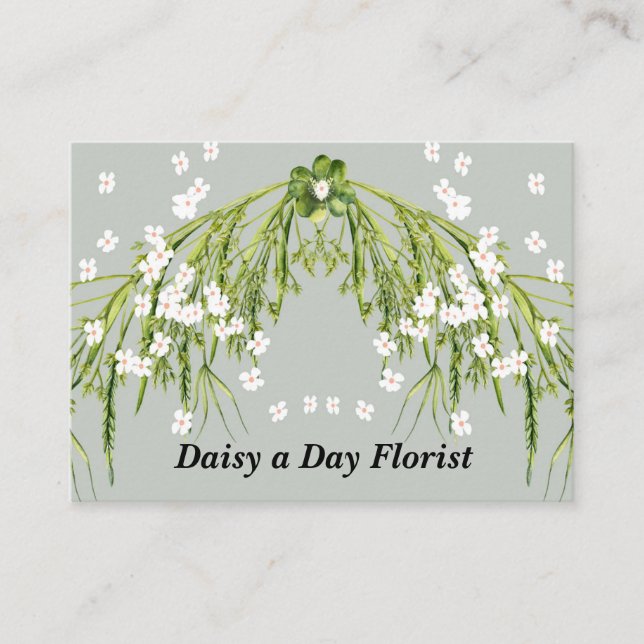 Floral Design with Daisies and Herb Plants Business Card (Front)