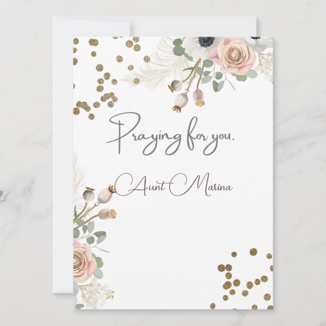 Floral design with gold dots and message card (Front)