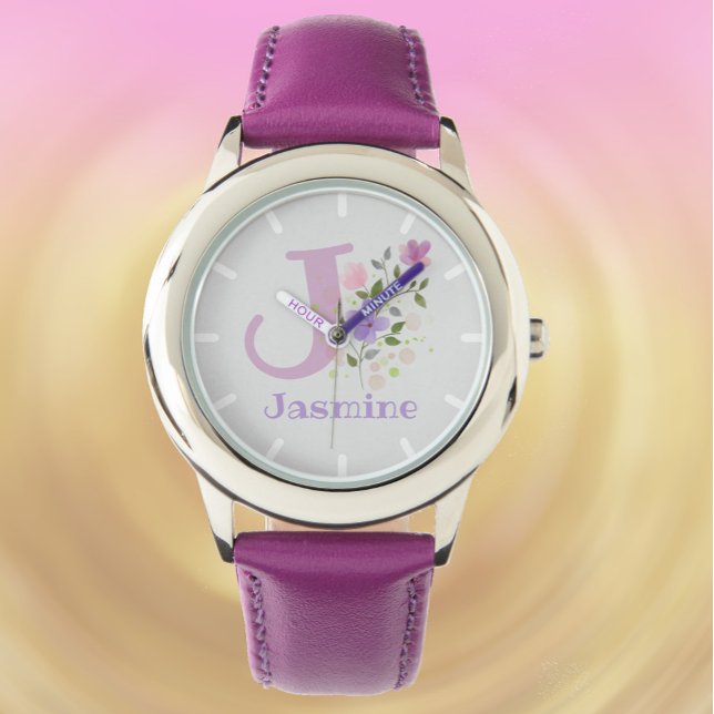 Floral Design with Name & Initial Child's Watch (Creator Uploaded)