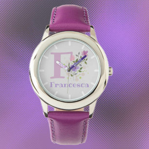 Floral Design with Name & Initial Child's Watch
