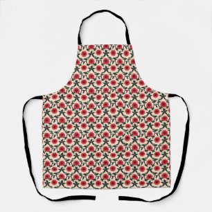 Floral Design with Red Flowers and Green Leaves Apron