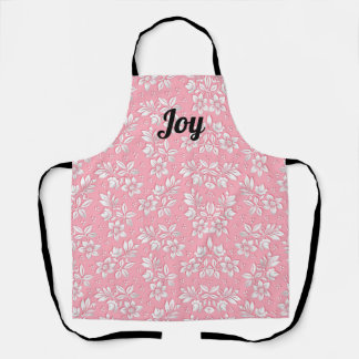 floral designed apron with joy text