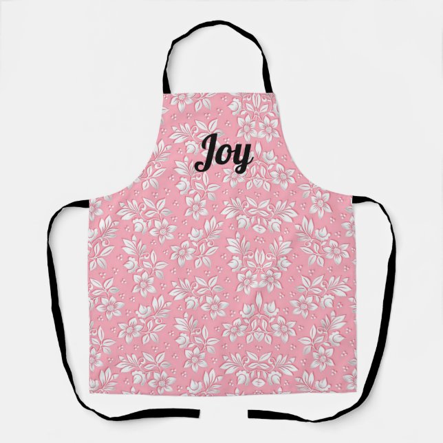 floral designed apron with joy text (Front)