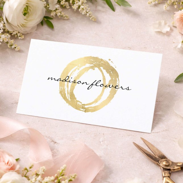 Floral Designer Business Card Gold Logo Circle (Creator Uploaded)
