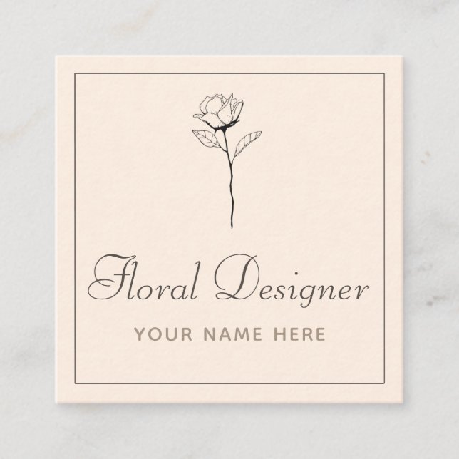 Floral Designer Vintage Drawn Rose Botanical Plant Square Business Card (Front)
