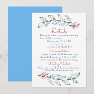 Floral Details Wedding Blue Leaves Red Flowers Invitation
