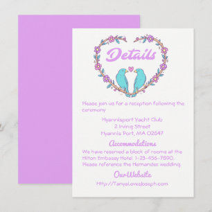 Floral Details Wedding Heart Purple Lovebirds Invitation