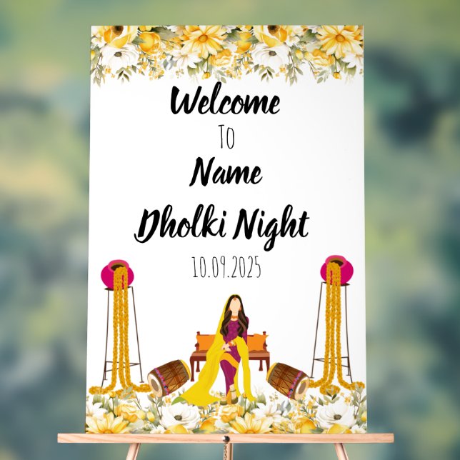 Floral Dholki night acrylic sign  (Neutral)