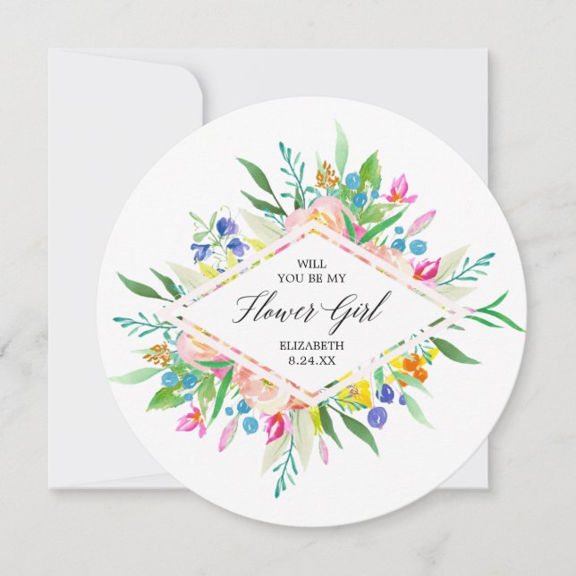 Floral Diamond Bridesmaid Flower Girl Invitation (Front)