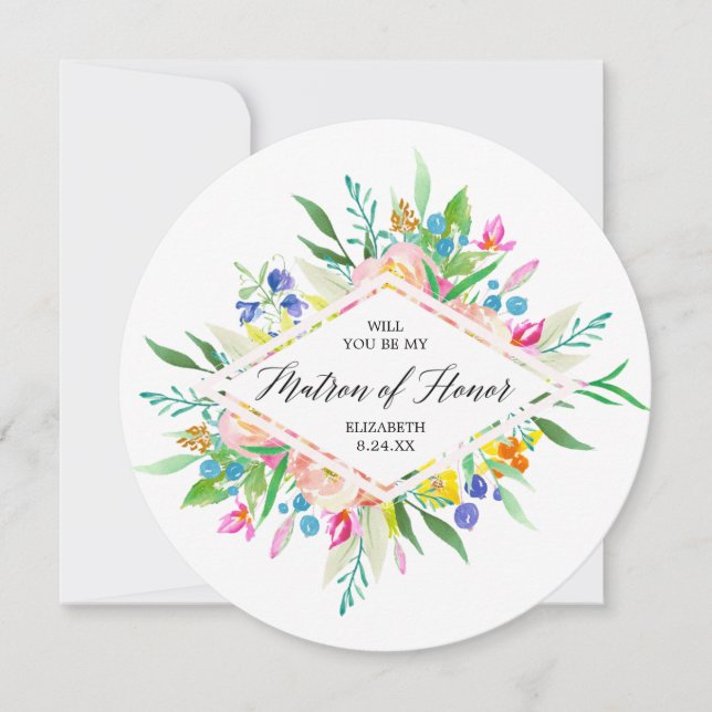Floral Diamond Bridesmaid Matron of Honour Invitation (Front)