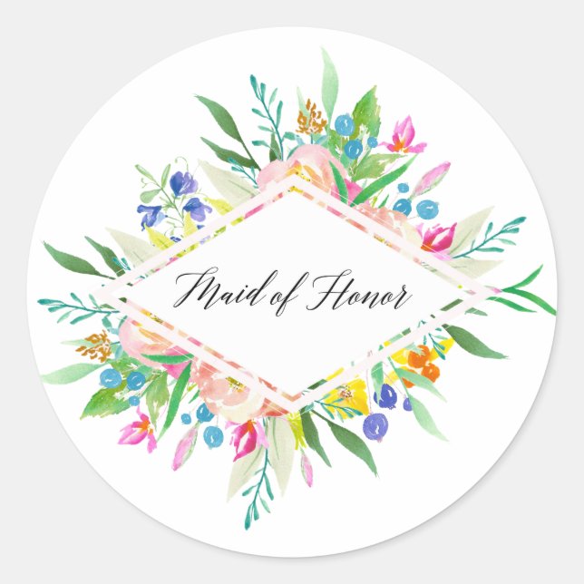 Floral Diamond Maid of Honour Sticker (Front)