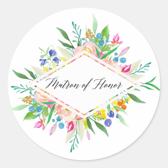 Floral Diamond Matron of Honour Sticker (Front)