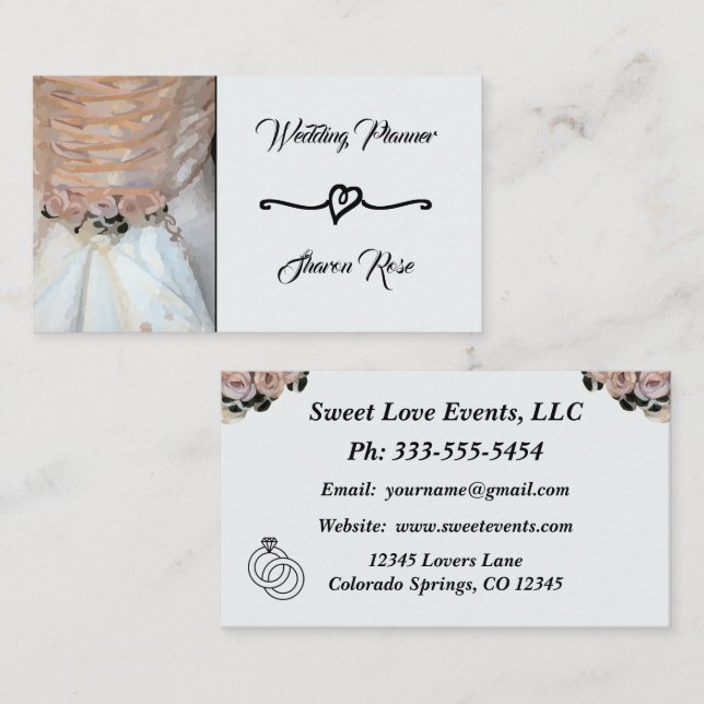 Floral Diamond White Wedding Planner Business Card (Front/Back)