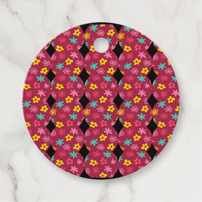 Floral Diamonds Round Favour Tags (Front)