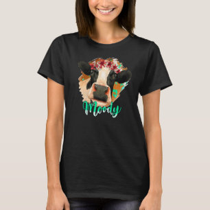 Floral Diary Cow Moody Heifer Cow Farmers T-Shirt