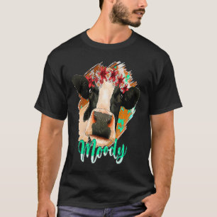 Floral Diary Highland Cow Moody Heifer Farm Animal T-Shirt