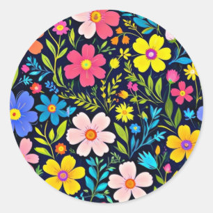 Floral Digital Painting Flowers Pattern-38875 Classic Round Sticker