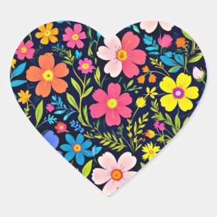 Floral Digital Painting Flowers Pattern-38875 Heart Sticker