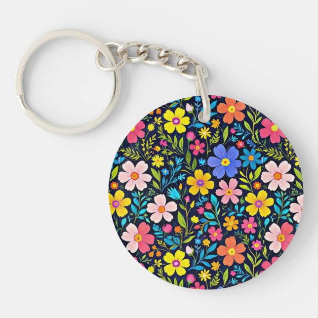 Floral Digital Painting Flowers Pattern-38875 Key Ring (Front)