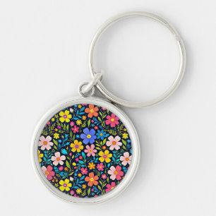 Floral Digital Painting Flowers Pattern Key Ring