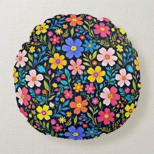 Floral Digital Painting Flowers Pattern Round Cushion