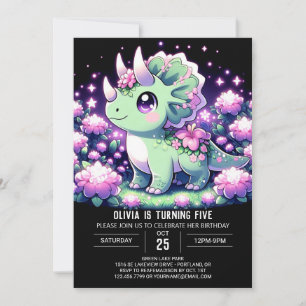 Floral Dino Dinosaur Digital Birthday  Invitation